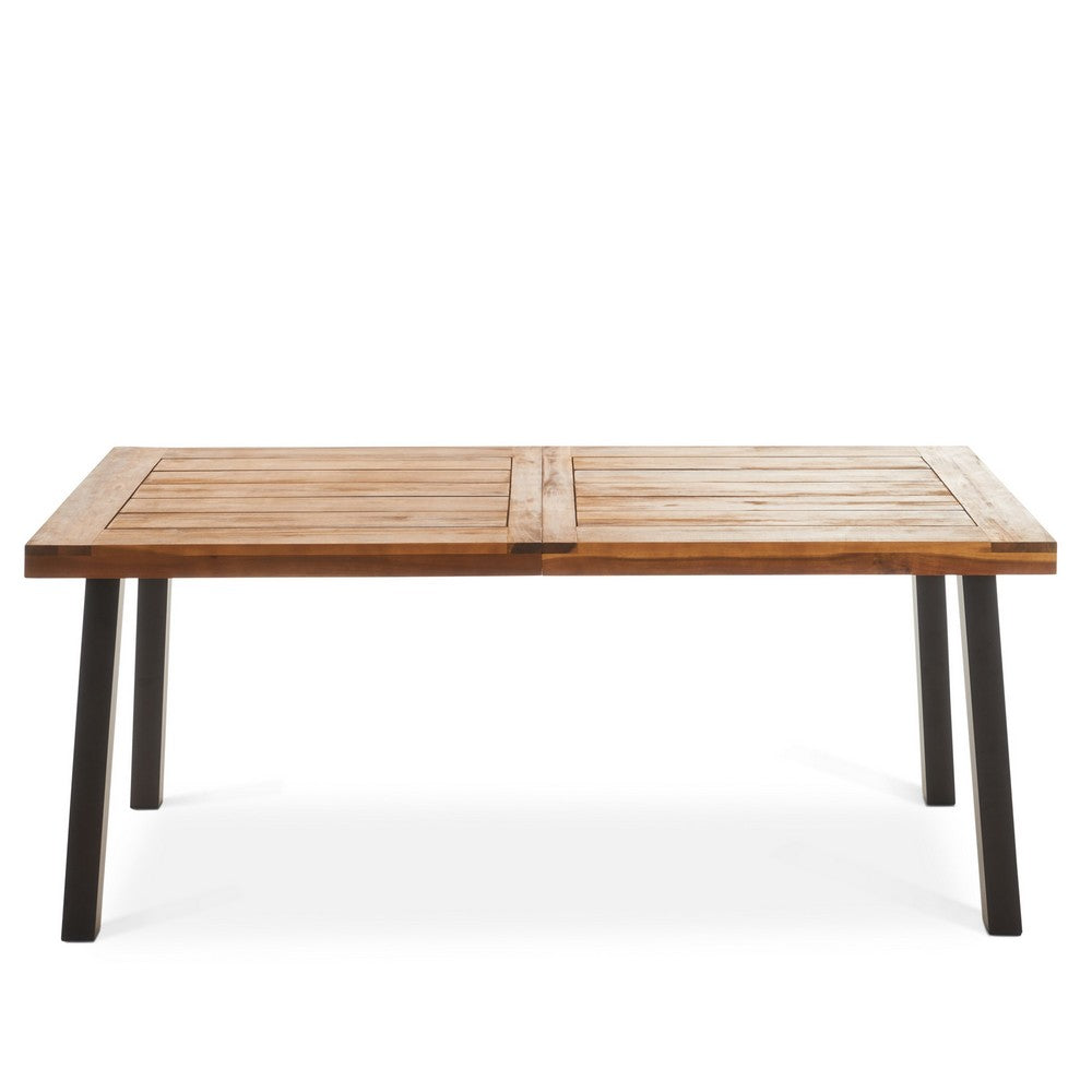 Benjara Kristi Outdoor Dining Table, 69 Inch Brown Wood Top And Slat Panel