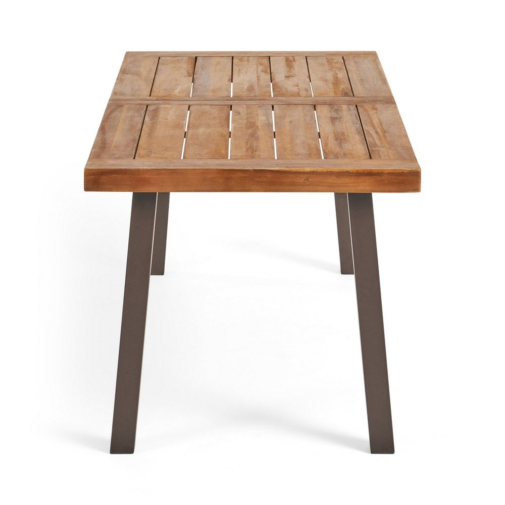 Benjara Kristi Outdoor Dining Table, 69 Inch Brown Wood Top And Slat Panel
