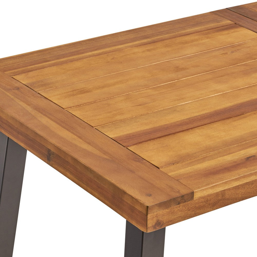Benjara Kristi Outdoor Dining Table, 69 Inch Brown Wood Top And Slat Panel