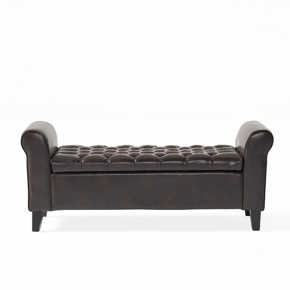 Benjara Jacob Ottoman Bench, Brown Faux Leather Button Tufted Seat, 50 Inch