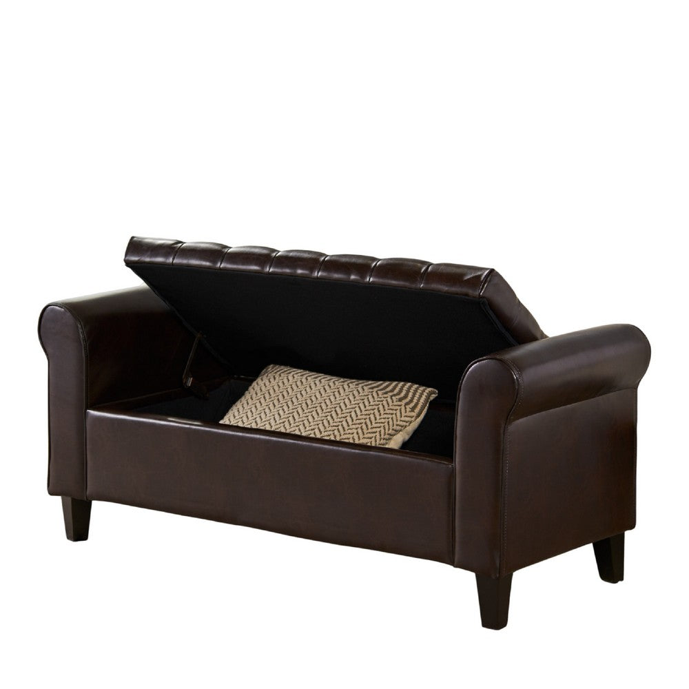 Benjara Jacob Ottoman Bench, Brown Faux Leather Button Tufted Seat, 50 Inch
