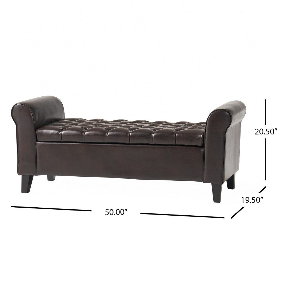 Benjara Jacob Ottoman Bench, Brown Faux Leather Button Tufted Seat, 50 Inch