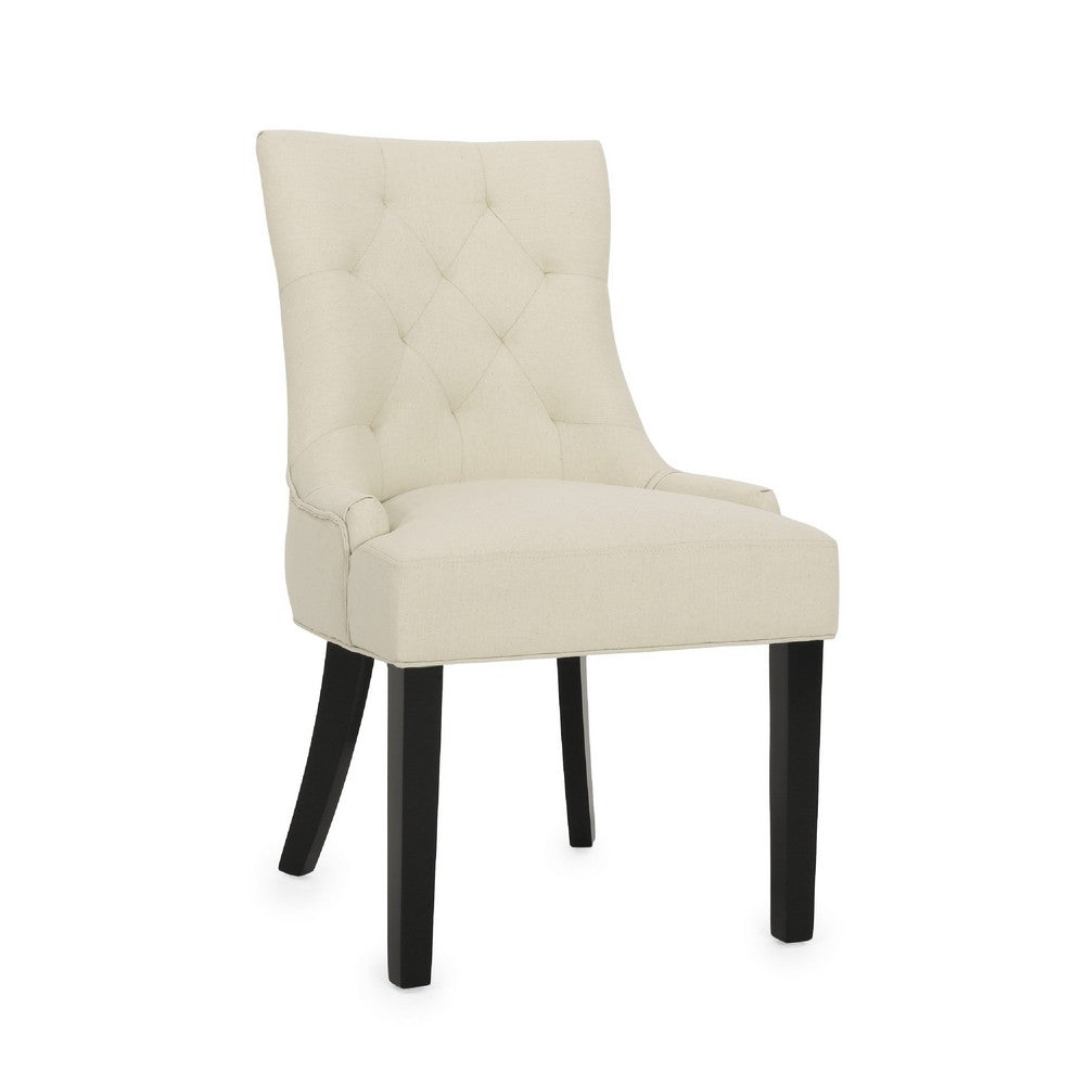 Benjara Chen Dining Chair Set of 2, Beige Fabric Upholstered Tufted Backrest