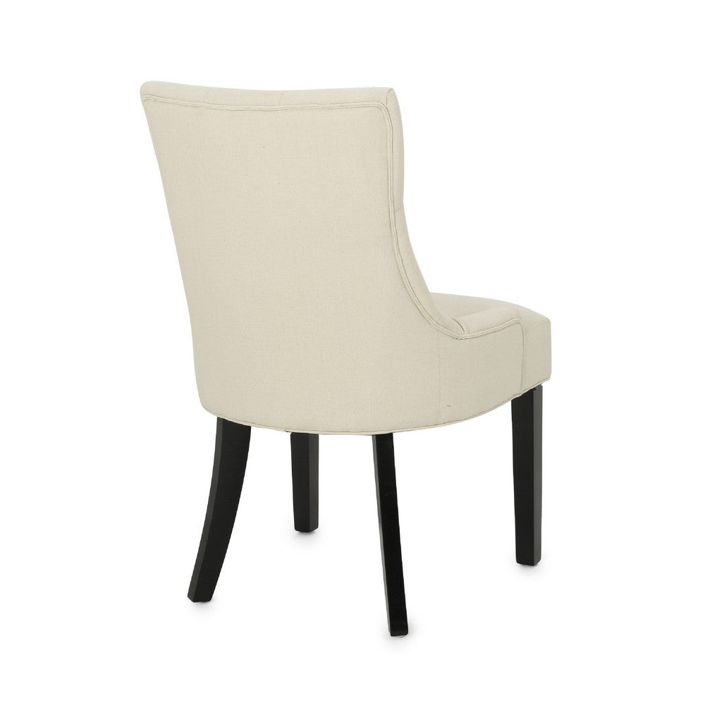 Benjara Chen Dining Chair Set of 2, Beige Fabric Upholstered Tufted Backrest