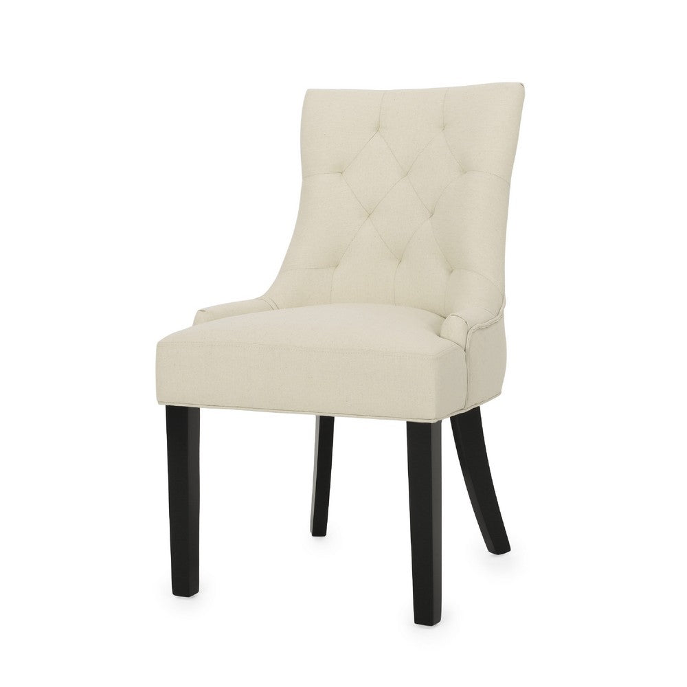 Benjara Chen Dining Chair Set of 2, Beige Fabric Upholstered Tufted Backrest