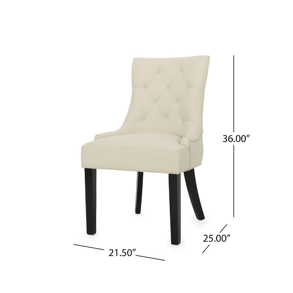 Benjara Chen Dining Chair Set of 2, Beige Fabric Upholstered Tufted Backrest