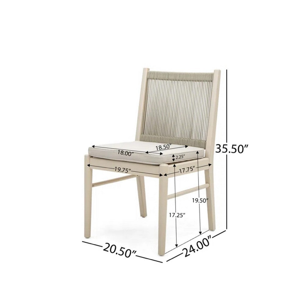 Benjara Orry Dining Side Chair Set of 2, Beige Roped Back, Acacia Wood