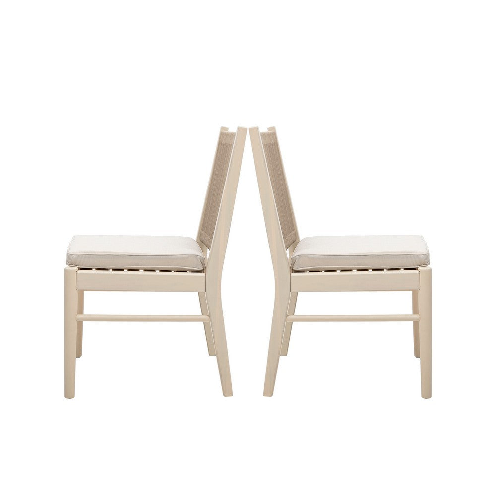 Benjara Orry Dining Side Chair Set of 2, Sand Brown Roped Back, Acacia Wood