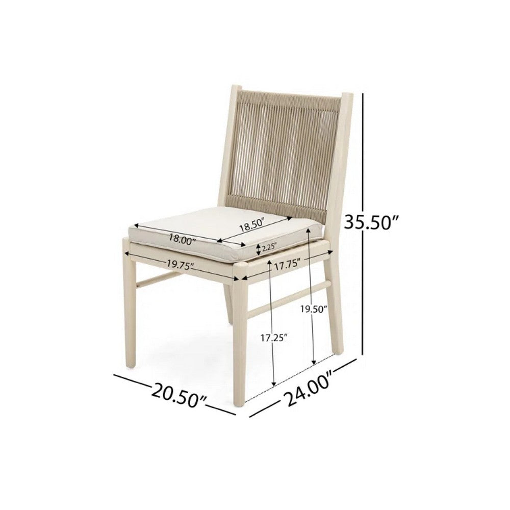 Benjara Orry Dining Side Chair Set of 2, Sand Brown Roped Back, Acacia Wood