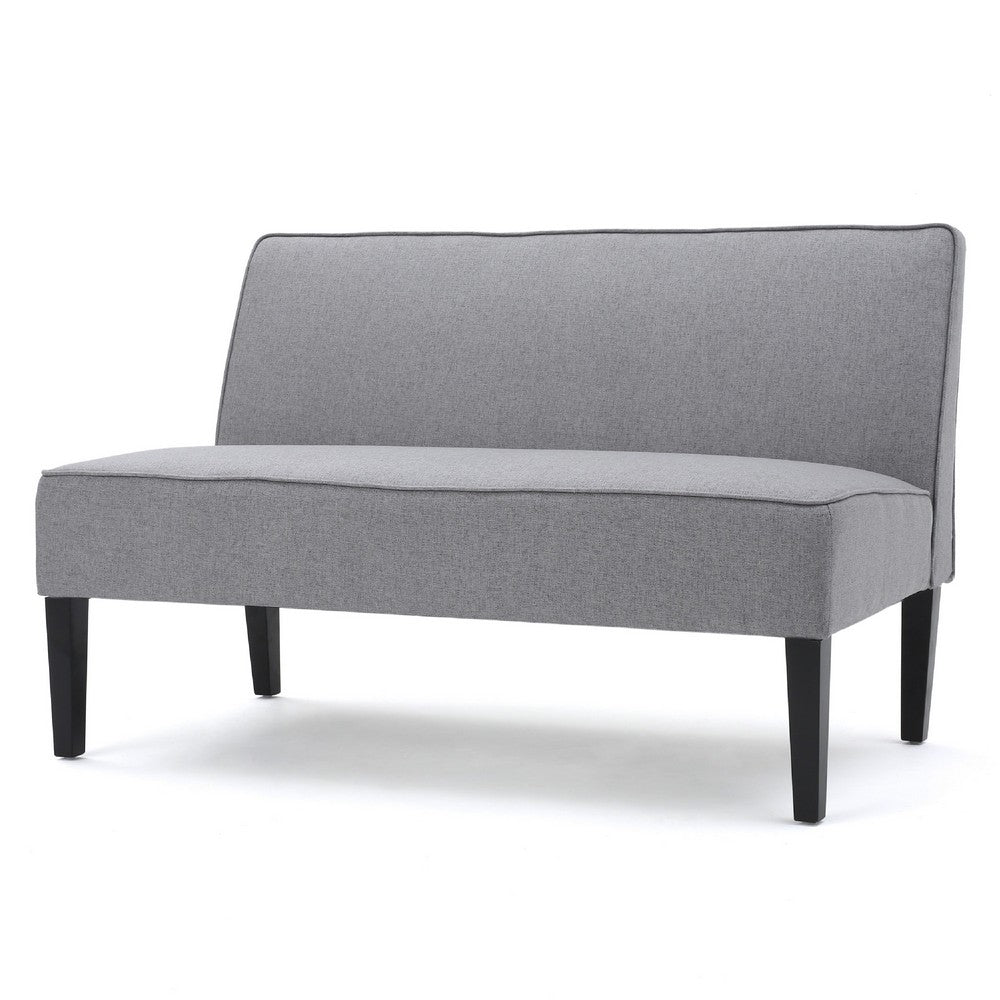 Benjara Cimy Armless Loveseat, Birch Wood Black Legs, Gray Polyester, 50 Inch