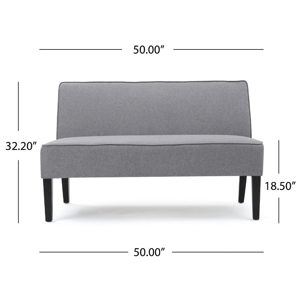 Benjara Cimy Armless Loveseat, Birch Wood Black Legs, Gray Polyester, 50 Inch