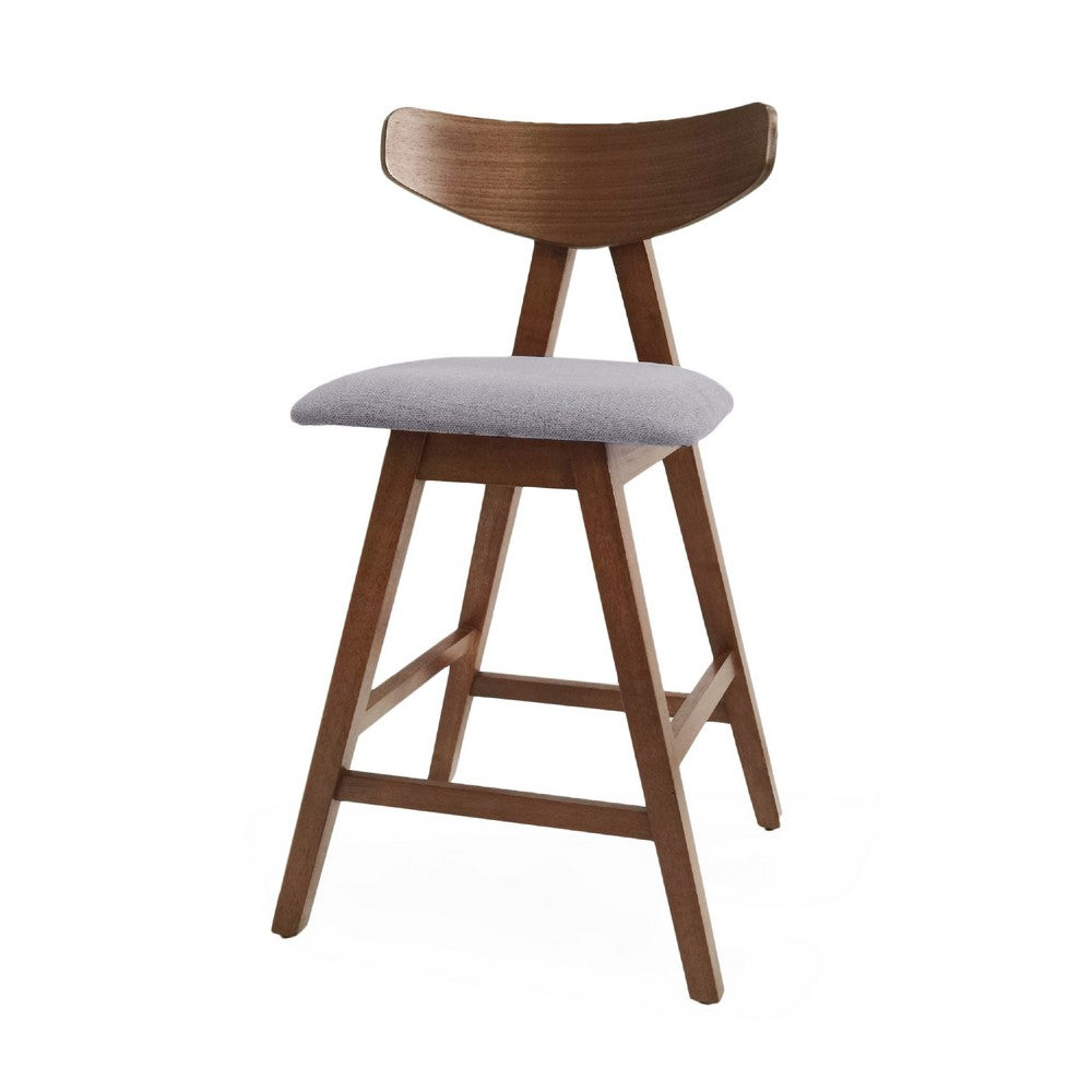 Benjara Lemy Counter Stool Chair Set of 2, Walnut Brown Wood, Dark Gray