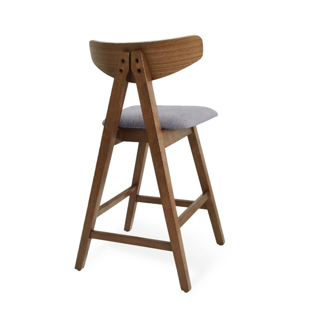 Benjara Lemy Counter Stool Chair Set of 2, Walnut Brown Wood, Dark Gray