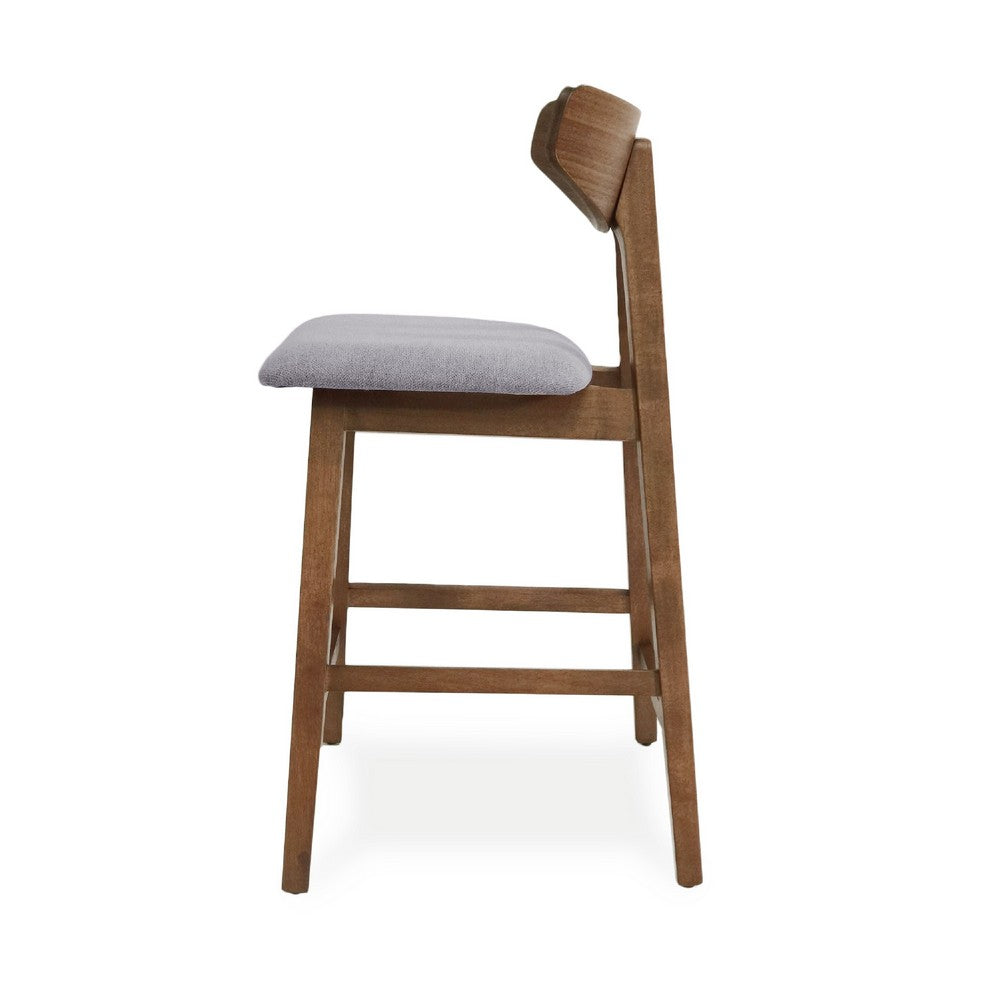 Benjara Lemy Counter Stool Chair Set of 2, Walnut Brown Wood, Dark Gray