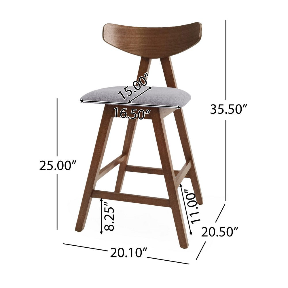 Benjara Lemy Counter Stool Chair Set of 2, Walnut Brown Wood, Dark Gray