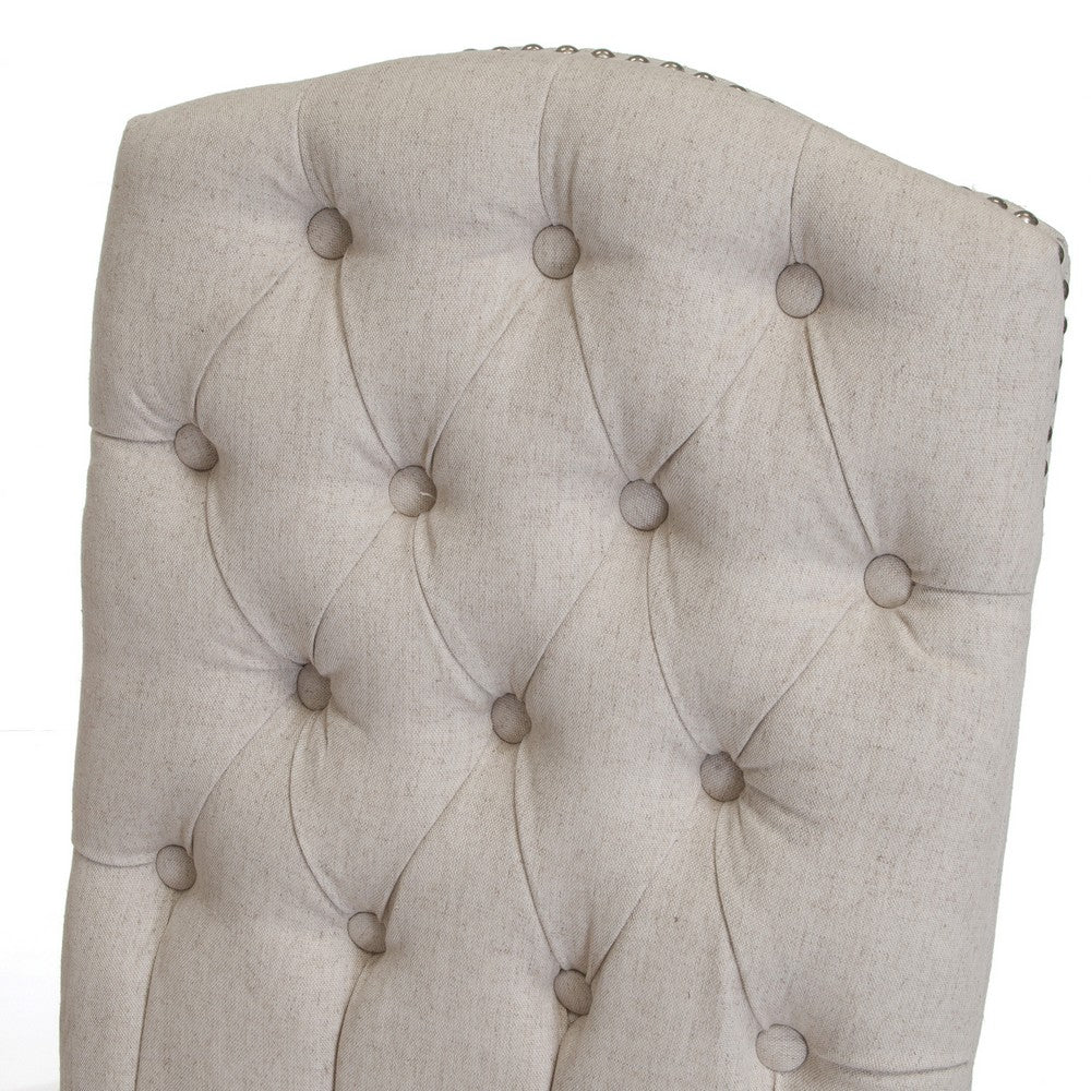 Benjara Cen Dining Side Chair Set of 2, Beige Tufted Back, Gray Wood Legs