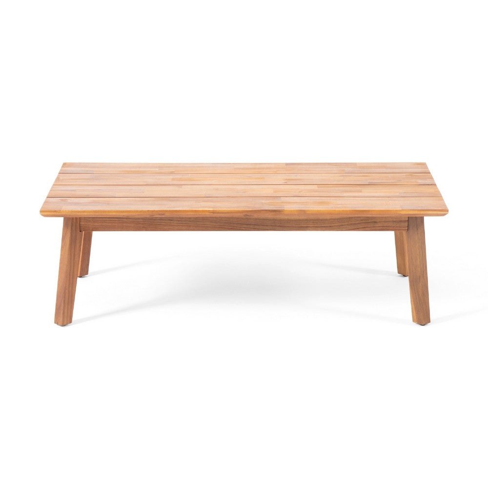 Benjara Loveseat And Coffee Table Outdoor Set, Slatted Brown Acacia Wood