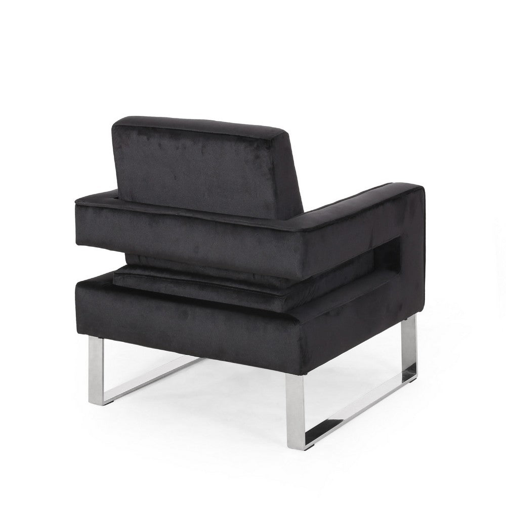 Benjara Club Armchair, Black Velvet Upholstery, Modern Stainless Steel Legs