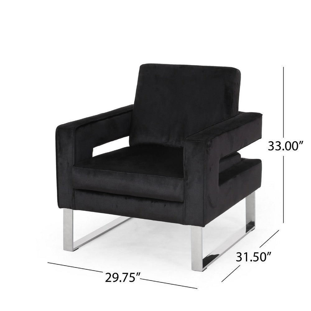 Benjara Club Armchair, Black Velvet Upholstery, Modern Stainless Steel Legs