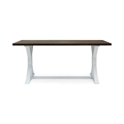 Benjara Indoor/Outdoor Dining Table, 69 Inch Brown Rectangular Wood Top, White