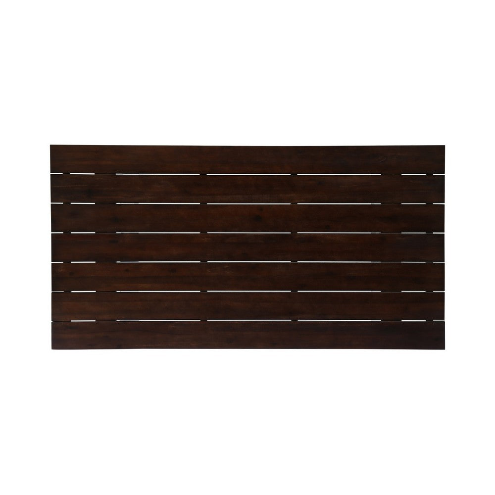Benjara Indoor/Outdoor Dining Table, 69 Inch Brown Rectangular Wood Top, White