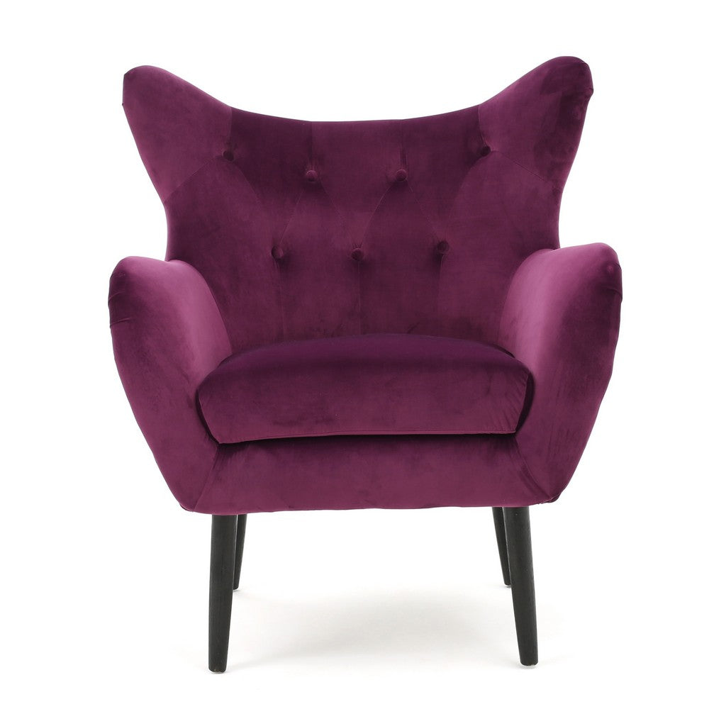 Benjara Riho Accent Armchair, Wingback Button Tufted, Fuchsia Purple Velvet
