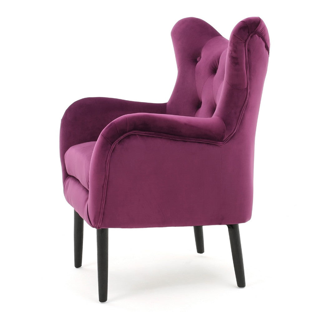 Benjara Riho Accent Armchair, Wingback Button Tufted, Fuchsia Purple Velvet