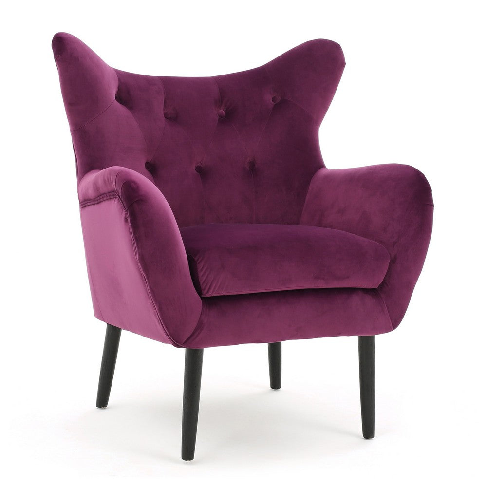 Benjara Riho Accent Armchair, Wingback Button Tufted, Fuchsia Purple Velvet