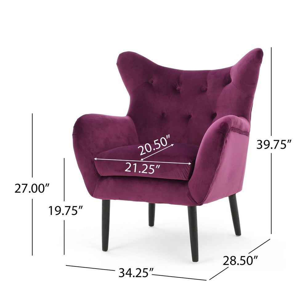 Benjara Riho Accent Armchair, Wingback Button Tufted, Fuchsia Purple Velvet