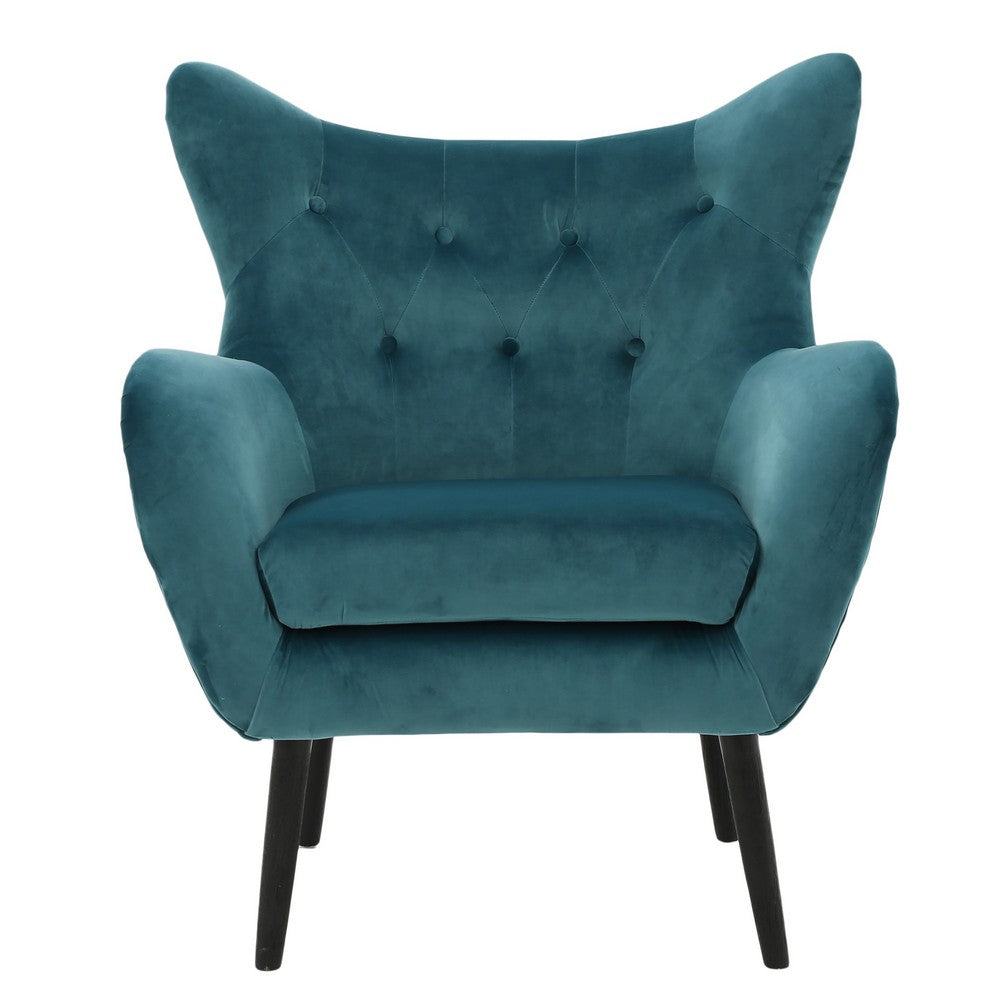 Benjara Riho Accent Armchair, Wingback Button Tufted, Teal Velvet