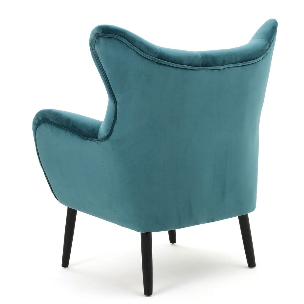 Benjara Riho Accent Armchair, Wingback Button Tufted, Teal Velvet