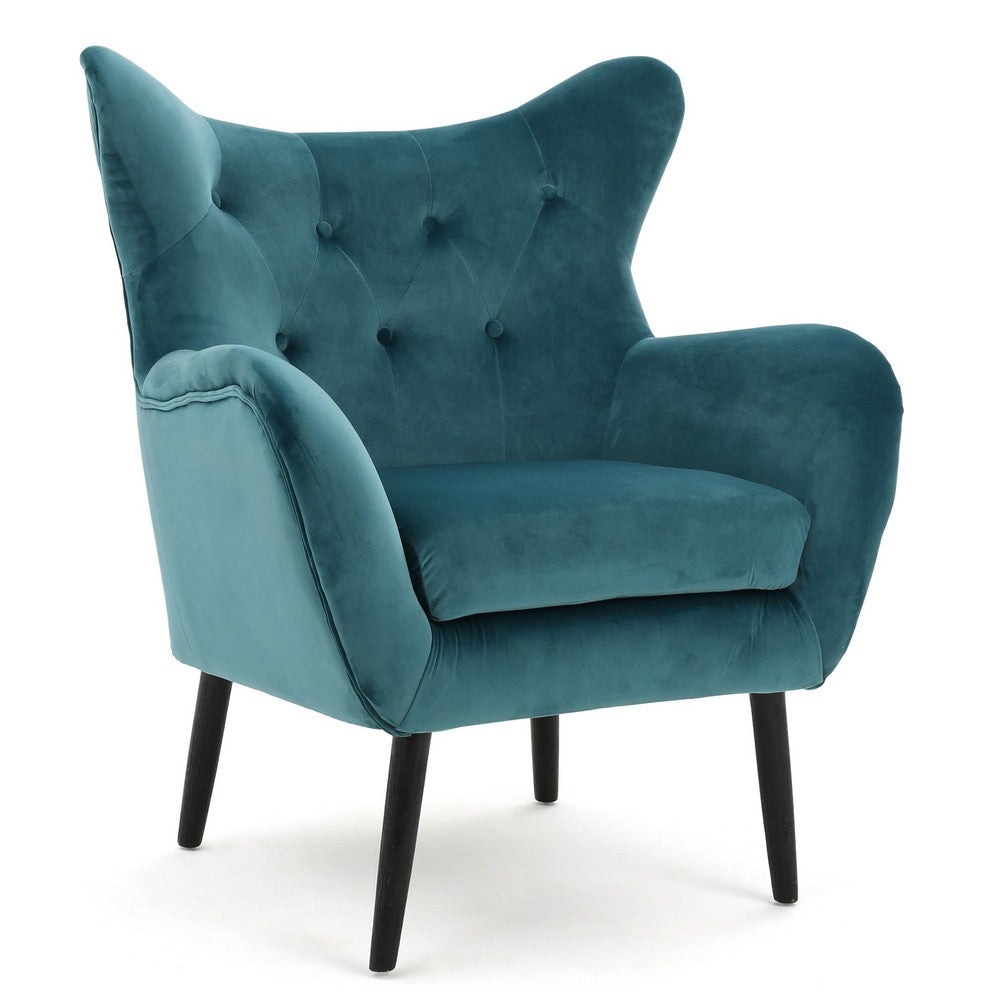 Benjara Riho Accent Armchair, Wingback Button Tufted, Teal Velvet