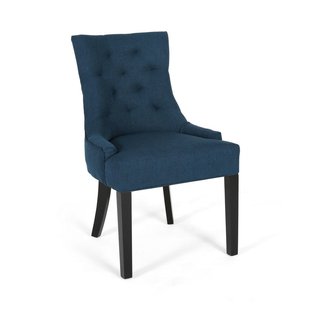 Benjara Chen Dining Chair Set of 2, Upholstered Tufted Backrest, Blue Fabric