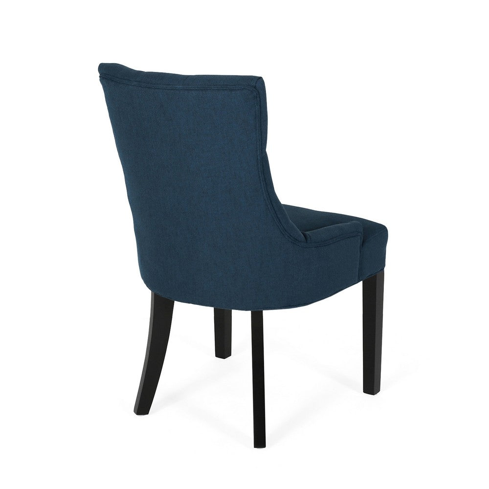 Benjara Chen Dining Chair Set of 2, Upholstered Tufted Backrest, Blue Fabric