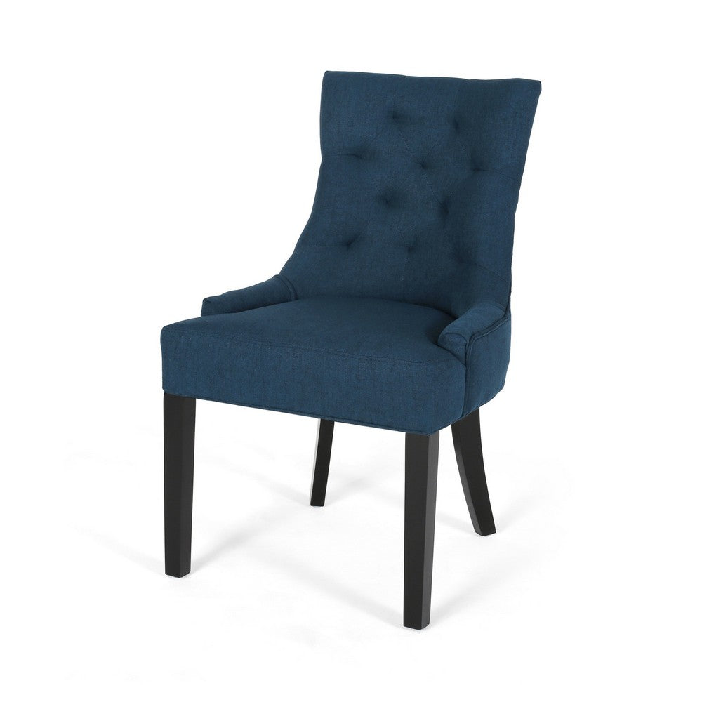 Benjara Chen Dining Chair Set of 2, Upholstered Tufted Backrest, Blue Fabric
