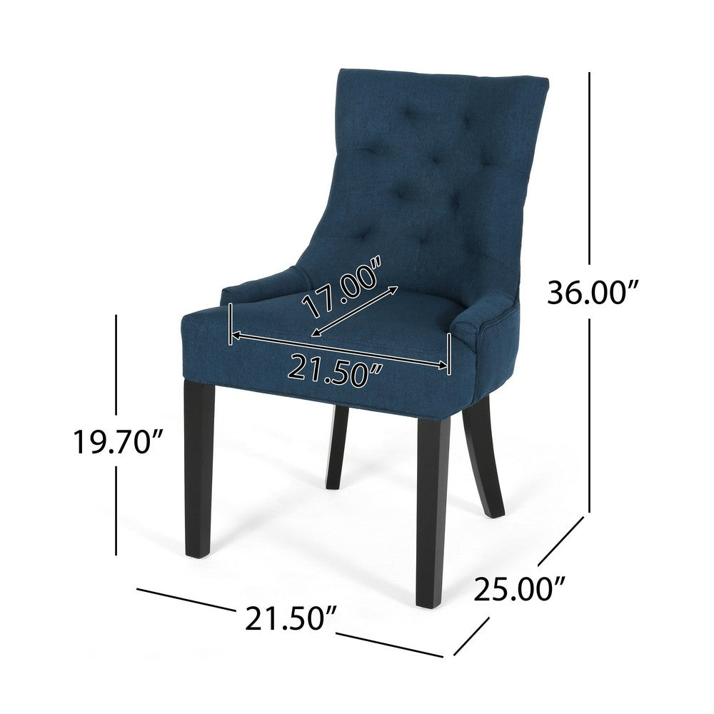 Benjara Chen Dining Chair Set of 2, Upholstered Tufted Backrest, Blue Fabric