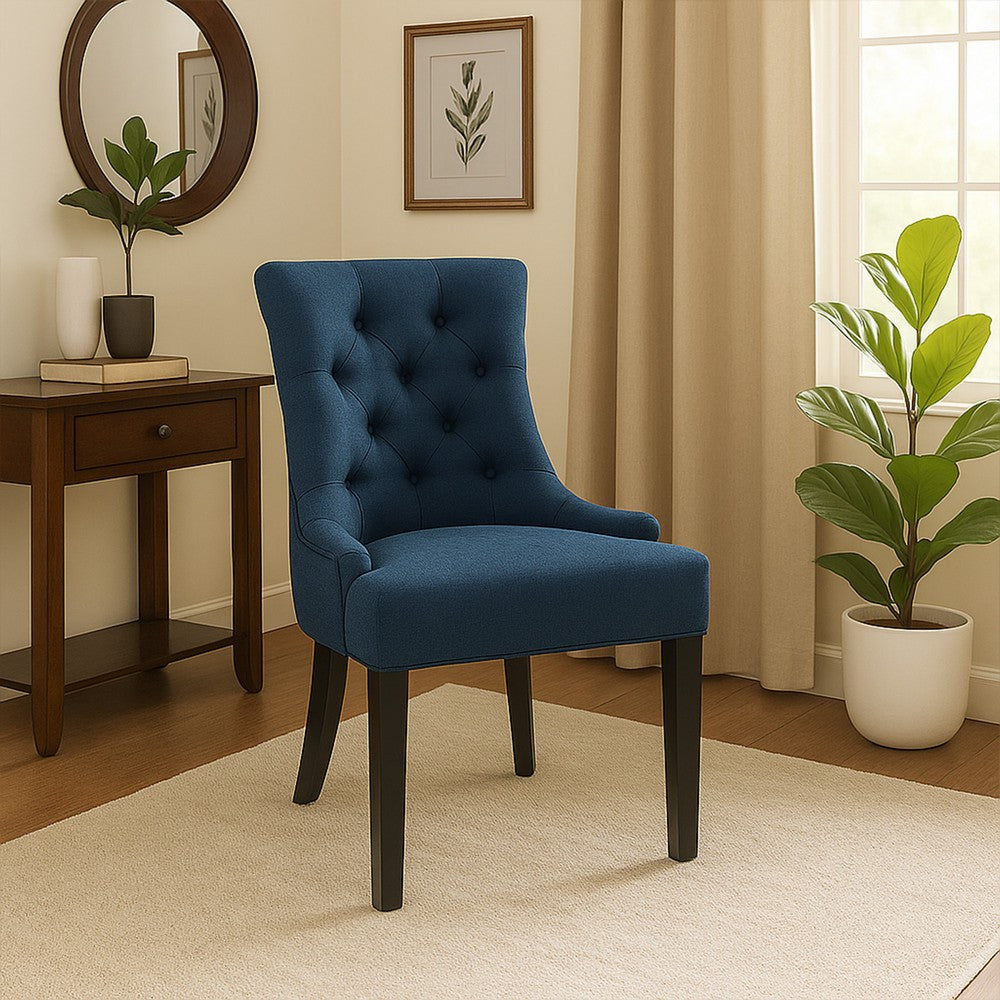 Benjara Chen Dining Chair Set of 2, Upholstered Tufted Backrest, Blue Fabric