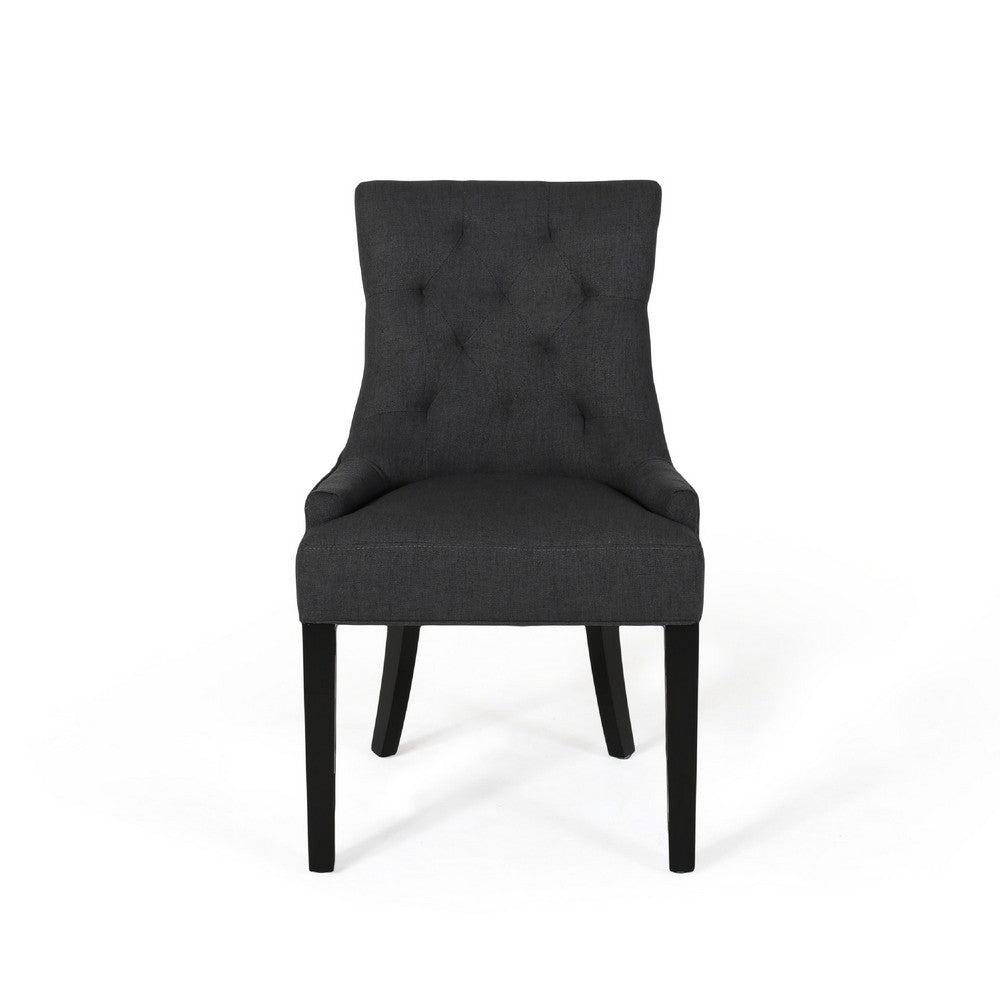Benjara Chen Dining Chair Set of 2, Upholstered Tufted Backrest, Gray Fabric