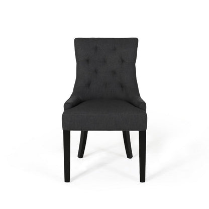 Benjara Chen Dining Chair Set of 2, Upholstered Tufted Backrest, Gray Fabric