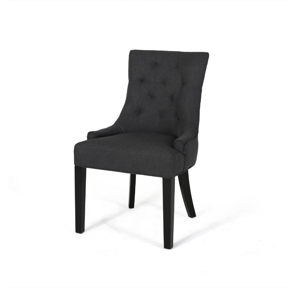 Benjara Chen Dining Chair Set of 2, Upholstered Tufted Backrest, Gray Fabric