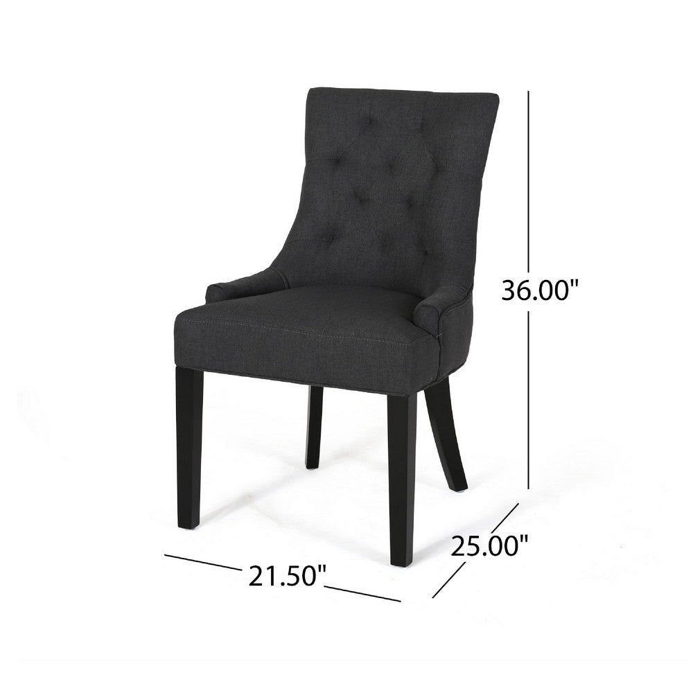 Benjara Chen Dining Chair Set of 2, Upholstered Tufted Backrest, Gray Fabric