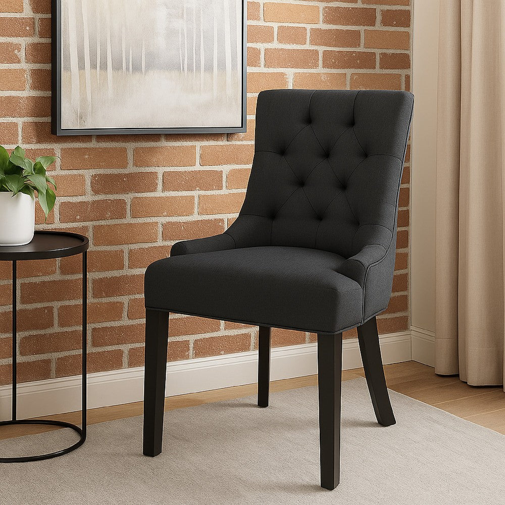 Benjara Chen Dining Chair Set of 2, Upholstered Tufted Backrest, Gray Fabric