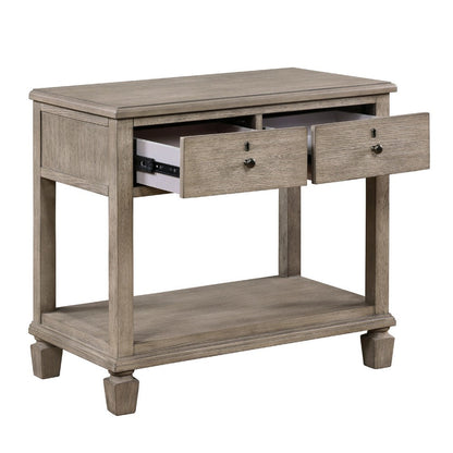 Benjara Cely Nightstand, 2 Drawers with Lower Open Shelf, Gray Oak Veneer