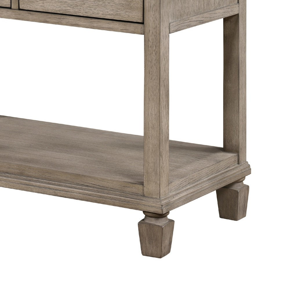 Benjara Cely Nightstand, 2 Drawers with Lower Open Shelf, Gray Oak Veneer