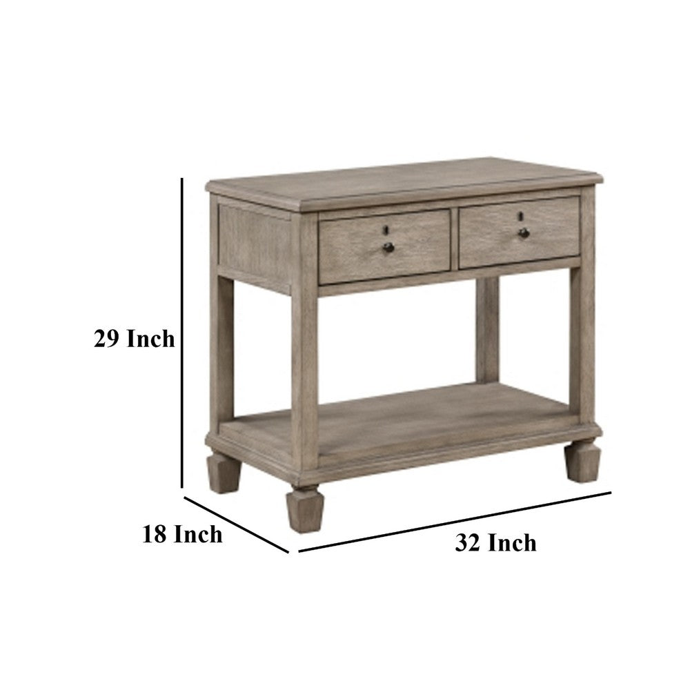 Benjara Cely Nightstand, 2 Drawers with Lower Open Shelf, Gray Oak Veneer