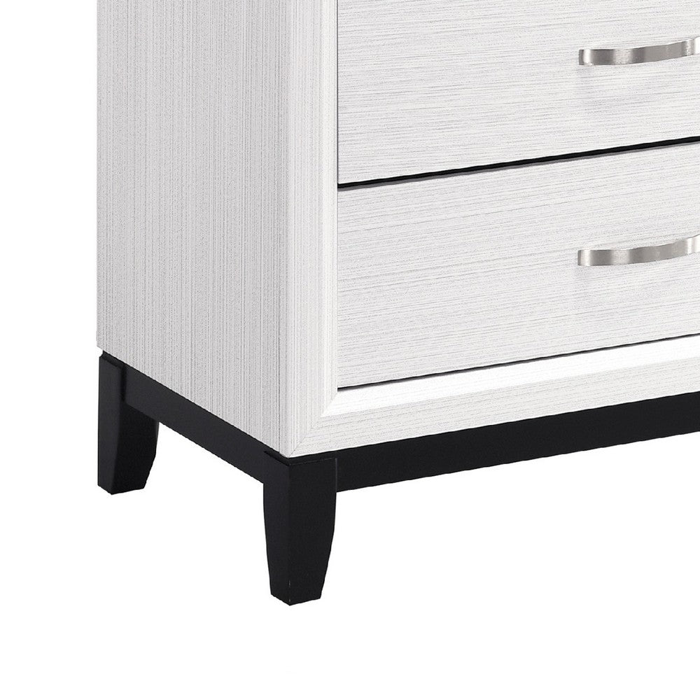 Benjara Ameya Tall Dresser Chest, 5 Drawers w Chrome Handles, White And Black