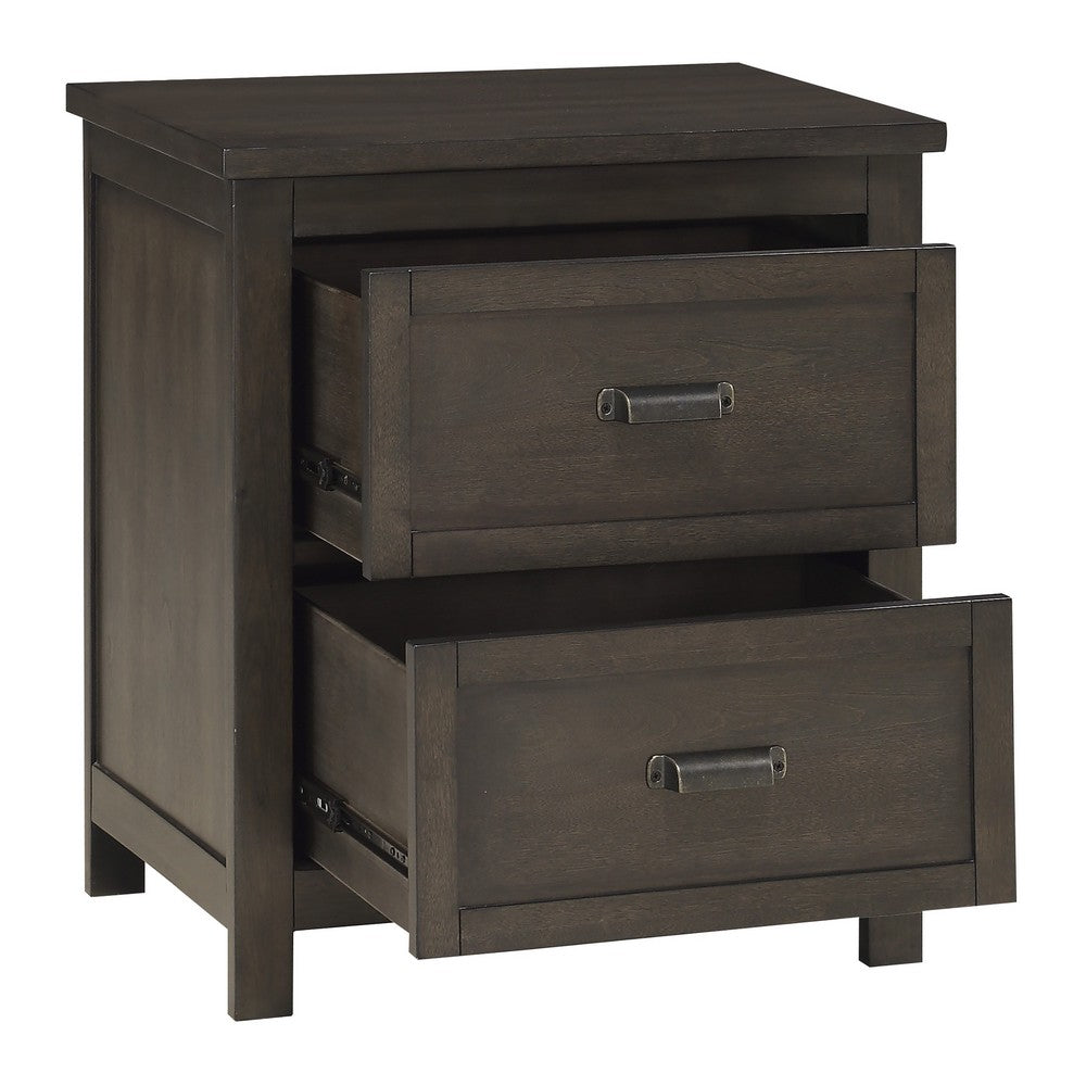 Benjara Bron Nightstand, 2 Drawers, Dark Cherry Brown Birch Veneer, 28 Inch