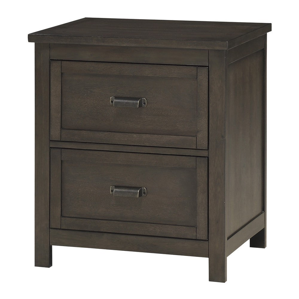 Benjara Bron Nightstand, 2 Drawers, Dark Cherry Brown Birch Veneer, 28 Inch