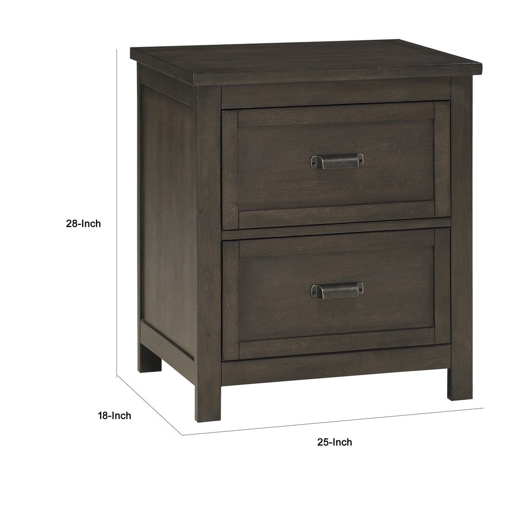 Benjara Bron Nightstand, 2 Drawers, Dark Cherry Brown Birch Veneer, 28 Inch