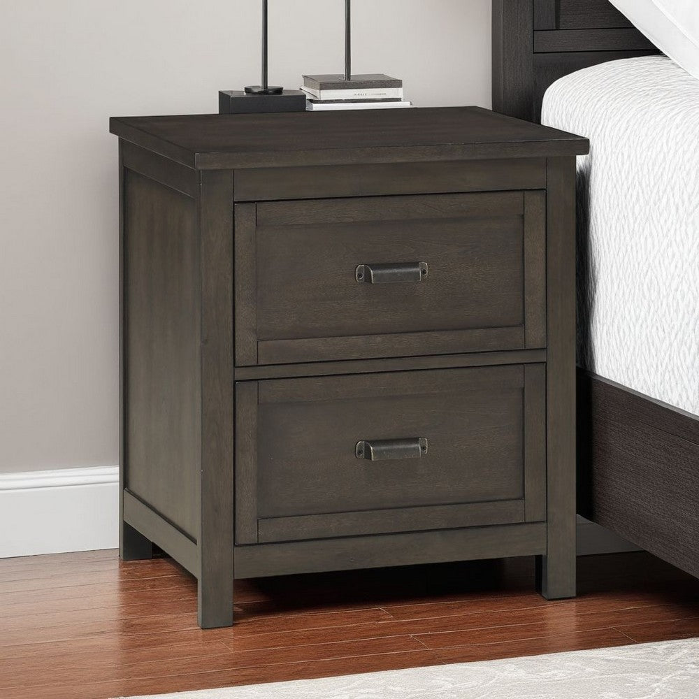 Benjara Bron Nightstand, 2 Drawers, Dark Cherry Brown Birch Veneer, 28 Inch